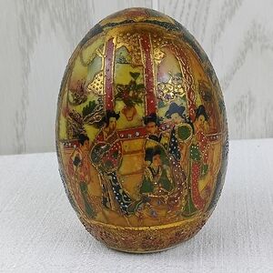 Vintage Satsuma Porcelain Ceramic Egg Geisha Flower Hand Painted art egg